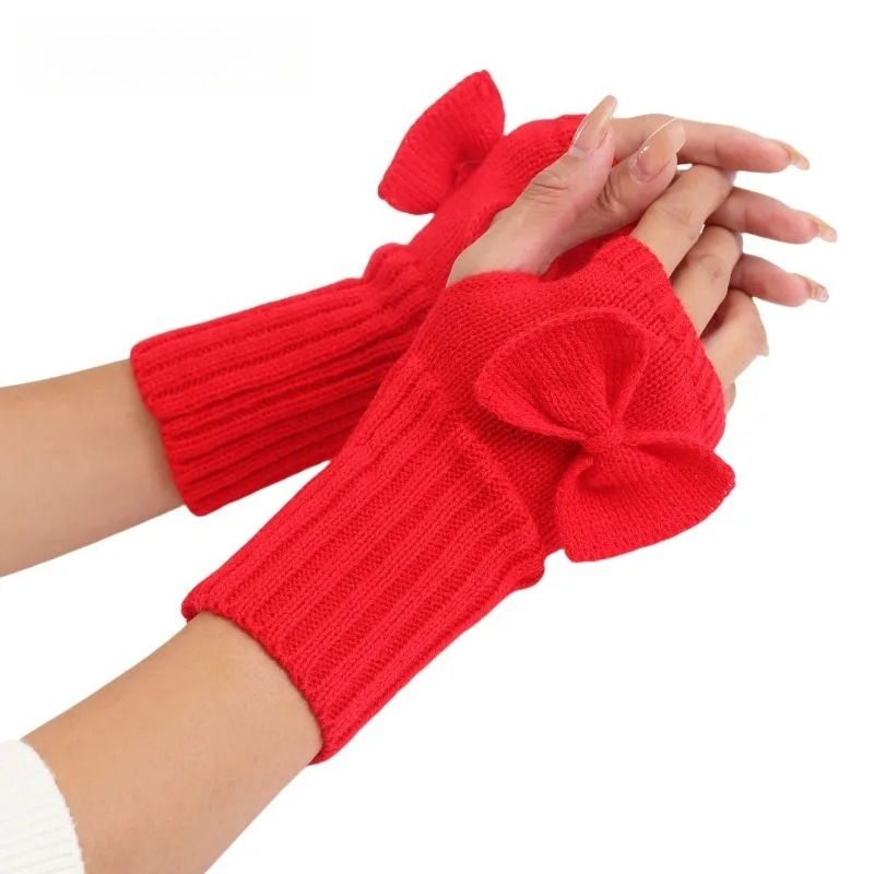 Fingerless Glove Knit - 니트 보우 핑거리스 장갑 – 여성용