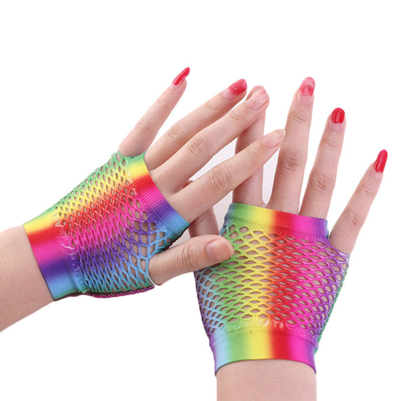 숙녀 섹시한 무지개 색상 짧은 메쉬 그물 Fishnet - Fingerless Glove Knit 리뷰 및 가격