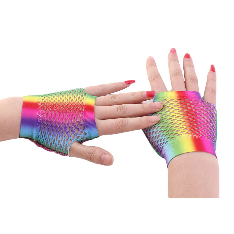 숙녀 섹시한 무지개 색상 짧은 메쉬 그물 Fishnet - Fingerless Glove Knit 리뷰 및 가격