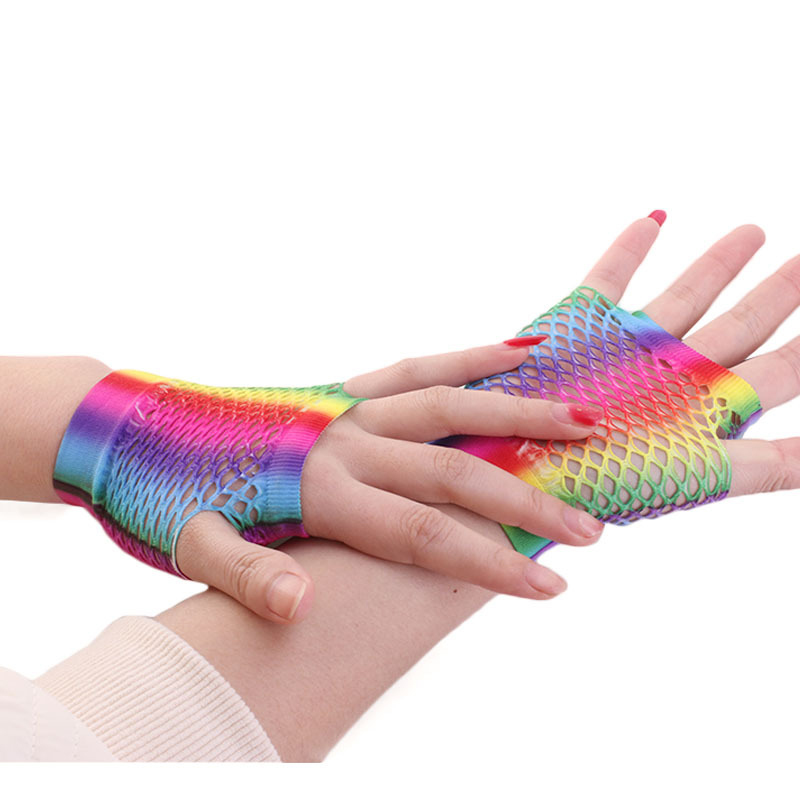 숙녀 섹시한 무지개 색상 짧은 메쉬 그물 Fishnet - Fingerless Glove Knit 리뷰 및 가격